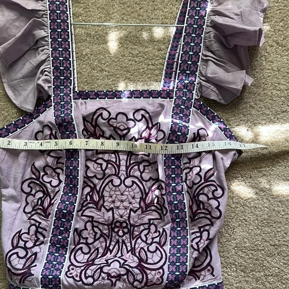 Anthropologie Lavender Embroidered Ruffle-Sleeve Top - Picture 7 of 9